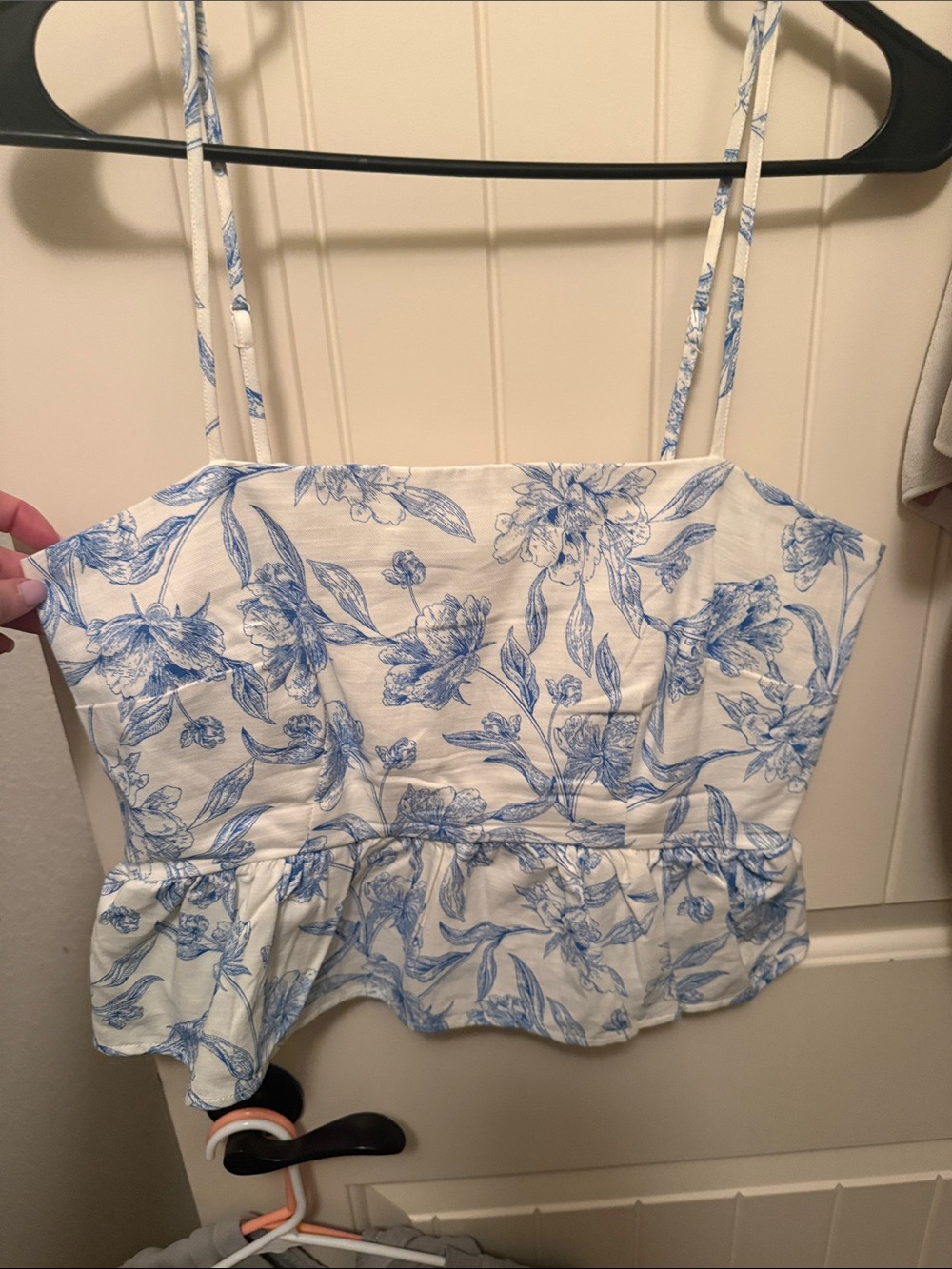 a new day White and Blue Floral Peplum Crop Top